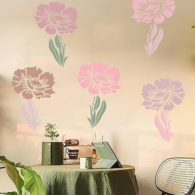 8 Pc Large Flower Stencils for Painting, Reusable Sunflower Floral Stencil for Garden Fence, DIY Decoration Hibiscus Flower for Painting On Wood Furniture, Home Decoration (A)