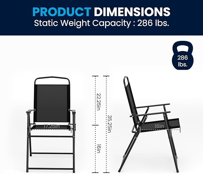 Flash Furniture Nantucket 6-Piece Patio Dining Set with Glass Table, 4 Folding Chairs, and Umbrella, Outdoor Patio Set, Black