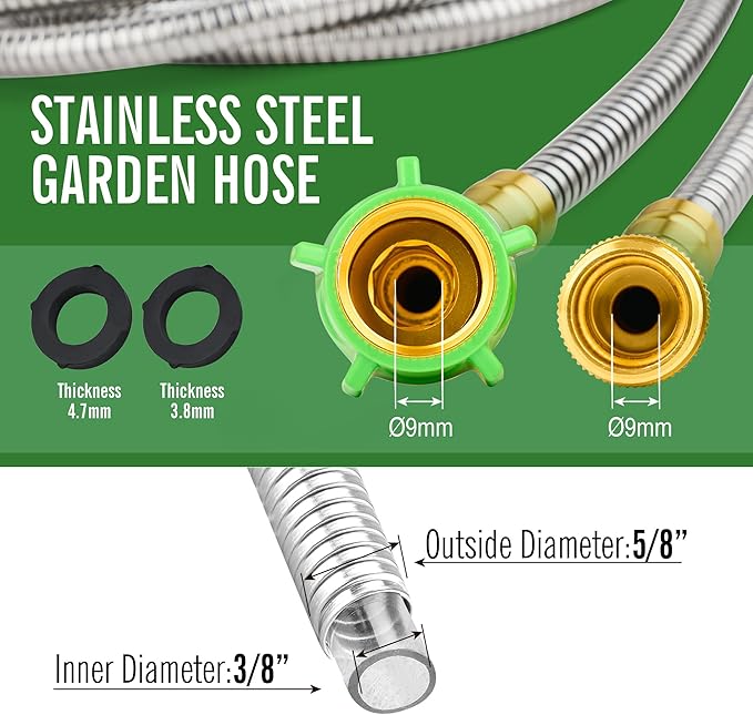 SKYWARD 304 Stainless Steel Garden Hose 20 ft with Female to Male Metal Connector, Anti-Leakage, Flexible & Lightweight Kink Free Water Hose, Easy to Use & Store (20ft)