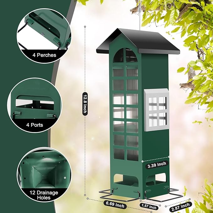 Bird Feeder Squirrel Proof Gravity Protection- Blue Jay Metal Bird Feeders for Outside Hanging - Mesh Cardinal Wild Bird Feeders Birdhouse for Spring,2.5LB Capacity