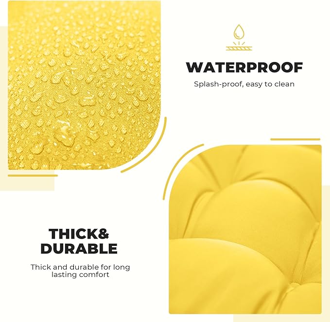 Outdoor/Indoor High Back Chair Cushion, Waterproof Outdoor Rocking Chair Cushion with Ties, Tufted Replacement Seat Cushions for Outdoor Furniture, Yellow