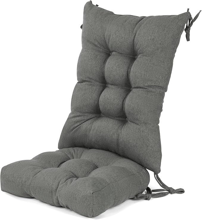 Lokex Rocking Chair Cushion 4 Inch Extra Thick, Cushions for Rocking Chairs Set of Seat and Back with Ties, Linen Fabric Indoor Outdoor Rocker, 17x21 & 17x17 Inches (Dark Grey)