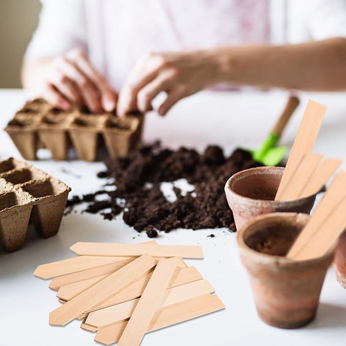 Whaline 50Pcs Wooden Plant Labels with A Marker Pen, Waterproof Pointed Wooden Plant Sign Tags Eco-Friendly Garden Markers for Seed Potted Herbs Flowers Vegetables (15 x 2 cm)
