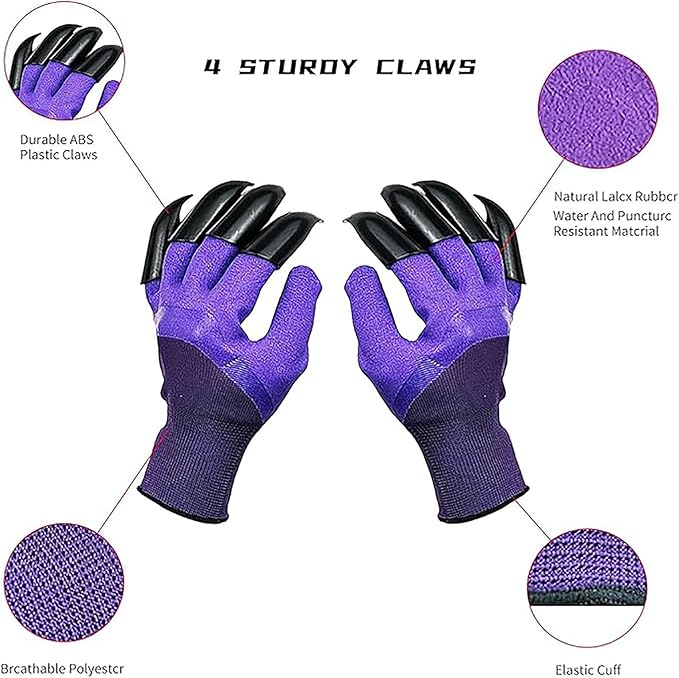 2 Pairs Garden Gloves,Gardening Work Gloves with Sturdy Claws Quick & Easy