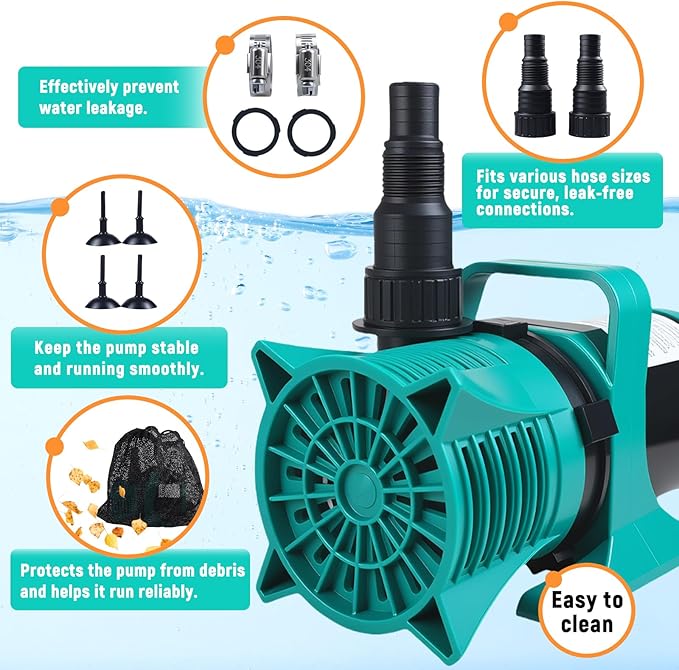 100W 1800GPH Submersible Pond Pump, Ultra Quiet & Energy Efficient Water Pump, 20FT Cord, 14FT Lift, Multi-Angle Nozzle for Koi Pond, Fountain, Waterfall, Aquarium, Garden Use, UL Listed