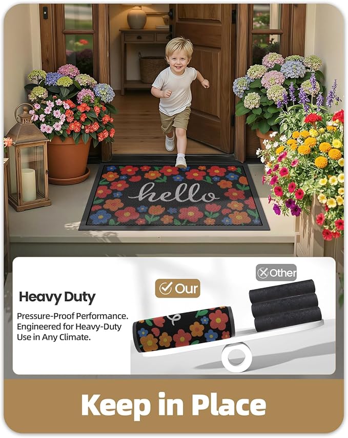 Color&Geometry Outdoor Door Mat, Resilient & Flexible Non-Slip Door Mat 32"x48", Dirt Trapping Waterproof Doormat, Welcome Mat for Porch, Patio & Entryway, Bloom Multicolor