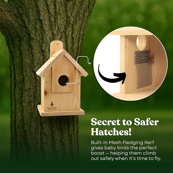 Wooden Bird Houses for Outside, Blue Bird Hanging Bird House for Garden Patio Decorative, Handmade Bluebird House Nesting Box Comes Fully Assembled, Size 6" x 6" x 9" - Made in USA