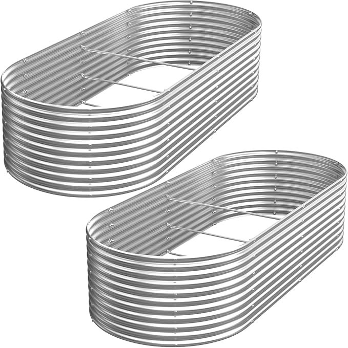 2 Pack Tall 8x4FT Corrugated Galvanized Steel Raised Garden Bed Outdoor, Oval Raised Beds for Gardening, Metal Above Ground Garden Bed for Vegetables and Flowers