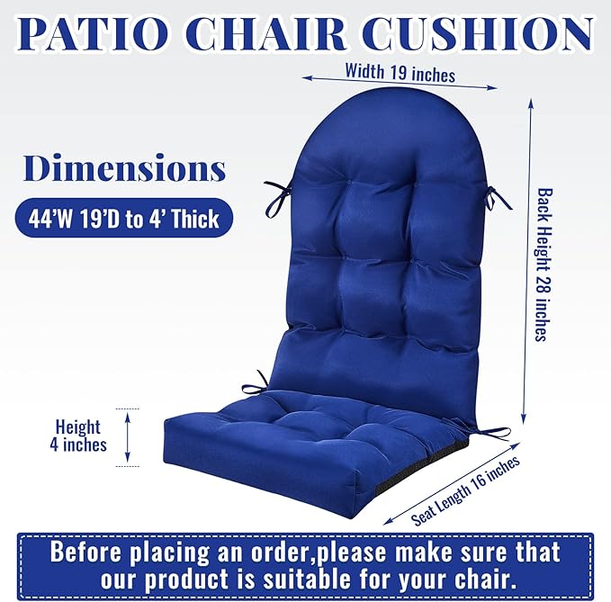 Geelin 6 Pcs Adirondack Chair Cushion High Back Patio Chair Cushion 44 x 19 x 4 Inch Tufted Weather Resistant Fade Resistant Seat Rocking Chair Cushion for Patio Rocking Chair Cushion Seat (Dark Blue)