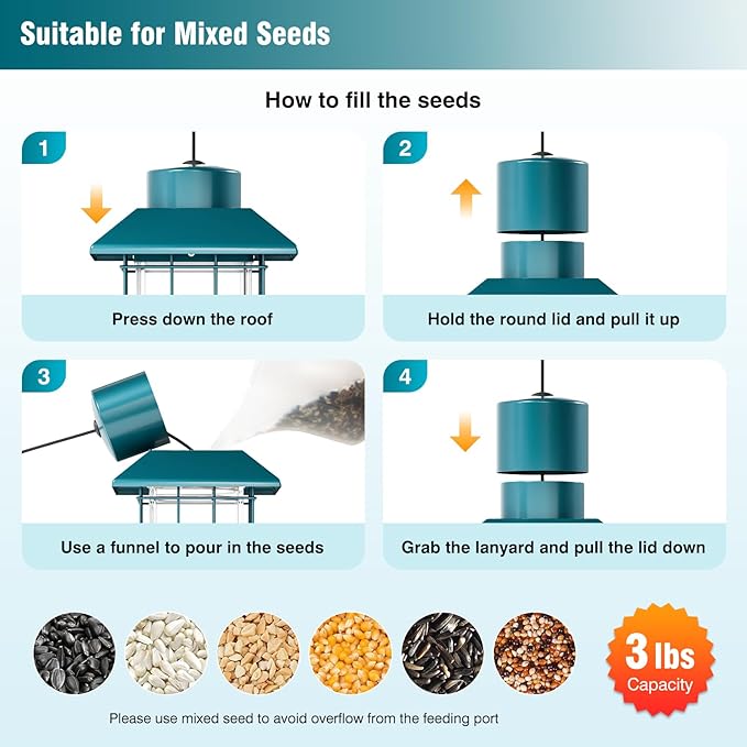 Squirrel Proof Metal Bird Feeder, Removable Base for Easy Cleaning, Weight Activated Cage, 3 Lbs Capacity, Sturdy and Rust-Resistant, Tube Bird Feeder for Outdoor Cardinals, Finches