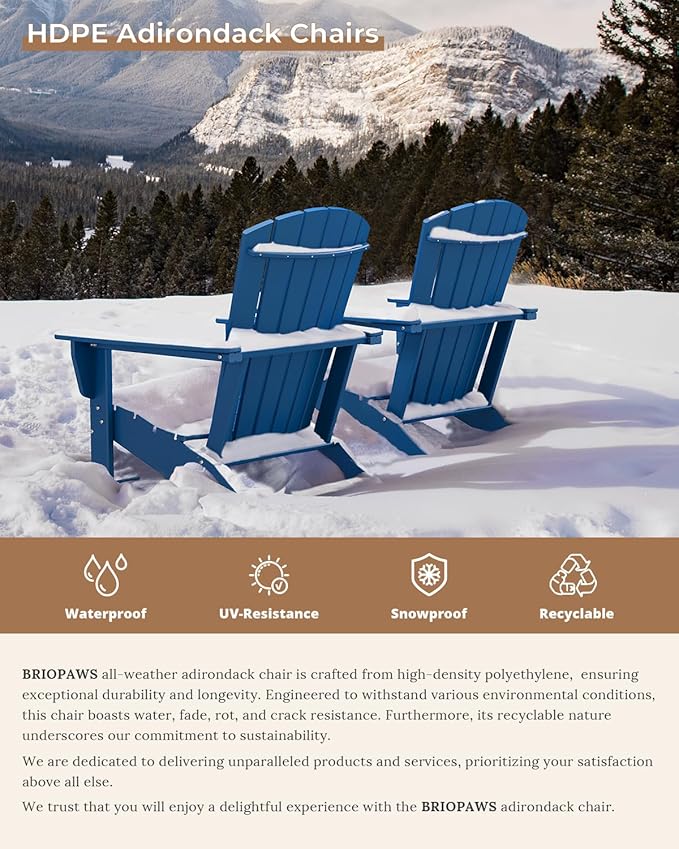 BRIOPAWS Adirondack-Chairs-Set of 2 | Fire Pit Chair | Oversized | HDPE Plastic | Weather Resistant | for Deck Outdoor Poolside Campfire | Blue
