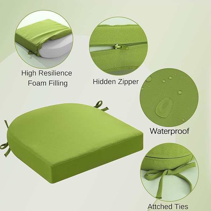 idee-home Outdoor Chair Cushions Set of 4, Thick 17" x 17" x 2" Outdoor Seat Cushions Patio Furniture Waterproof with Ties, Dining Pads