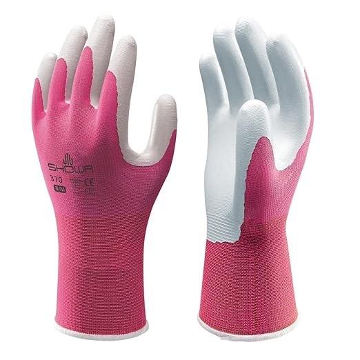 SHOWA Atlas 370 Nitrile Palm Coated General Purpose Work Gloves with Nylon Liner, Pink, Large (1 Pair)