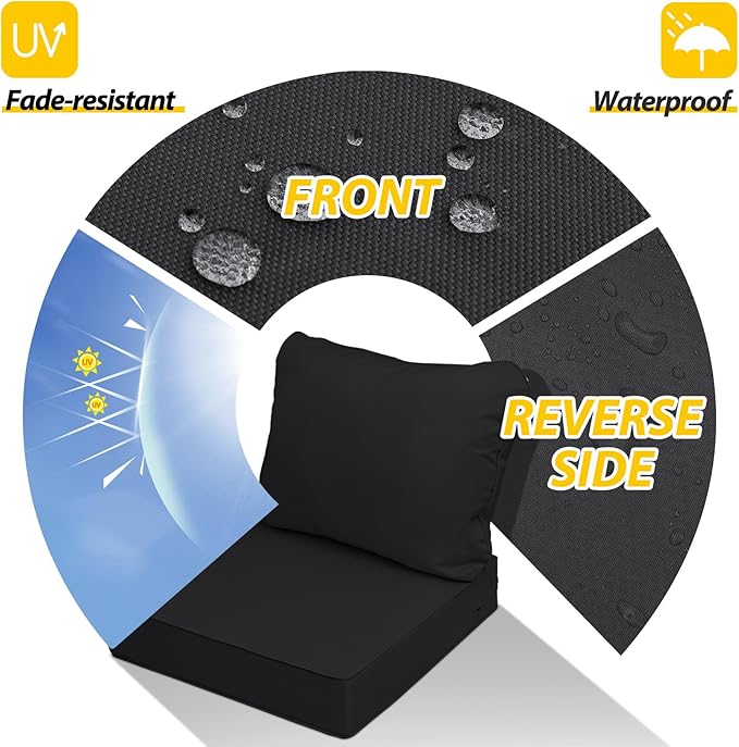 AAAAAcessories Outdoor Seat Cushions for Chairs, Fade-Resistant, Waterproof Patio Furniture Replacement Cushions, 23.5" x 25.5" x 5" + 23.5" x 19", Charcoal Black