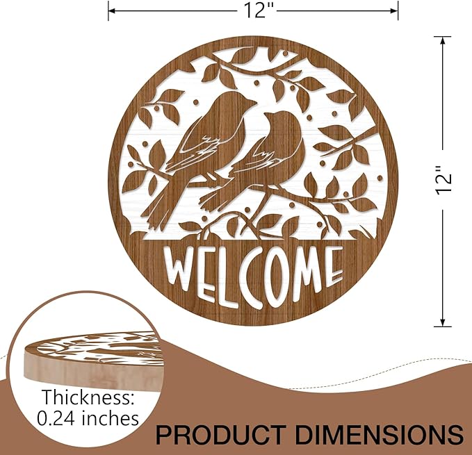 Deroro Welcome Spring Summer Birds Silhouette Front Door Sign, Branches Farmhouse Wood Door Hanger Outdoor Outside Porch Decor, Rustic Seasonal Wooden Wreath Indoor Wall Hanging Decoration