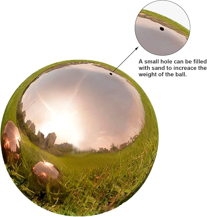 Nerien 6 Inch Gazing Ball, Stainless Steel Garden Mirror Globe, Polished Ornament Sphere, Hollow Floating Reflective Hemisphere, Home Outdoor Pond Housewarming Swimming Pool Decoration Gift, Rose Gold