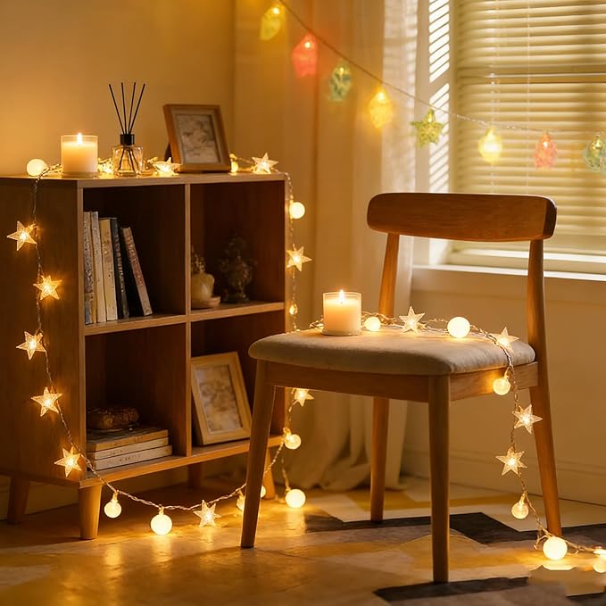 Shining Star Light Bulb Lights 9.8 FT 20 LED Lights with Battery Operated Warm White String Lights for Holiday Party Bedroom Wedding Garden Decoration (Light Bulb Star, 9.8FT)