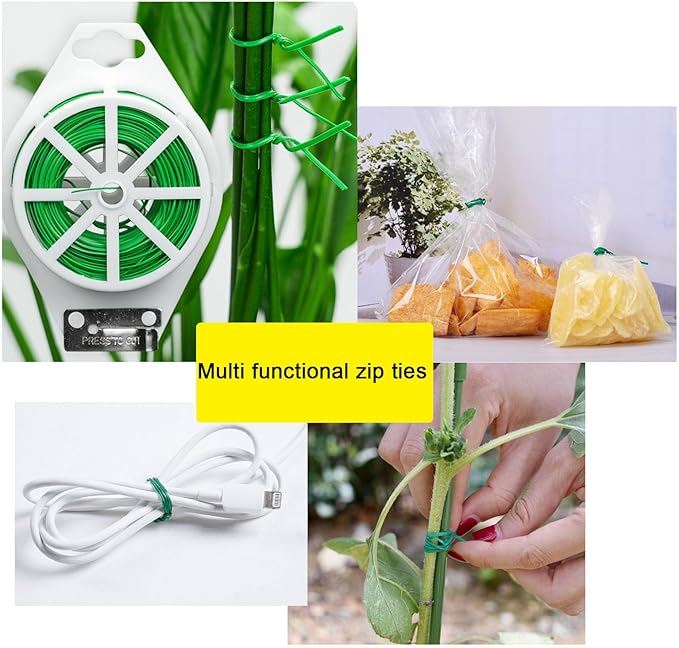 Green Garden Plant Ties,328FT/100m Wire,Sturdy Plant Ties with Cutter for Gardening Plants Growth and Care,Plant Garden Twine Wires for Office Home Cable Organization