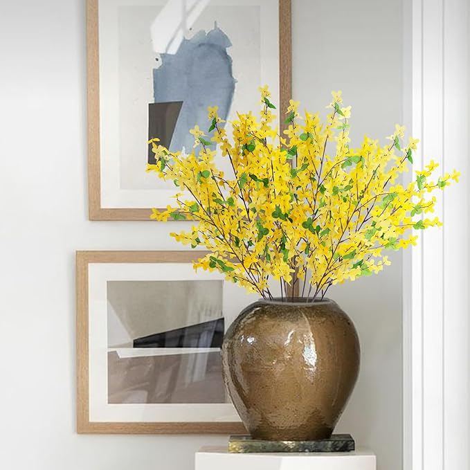 12Pcs Artificial Forsythia Branches: 23.6" Silk Yellow Flowers Faux Forsythia Branches Fake Spring Flowers Artificial for Decoration Wedding Office Home Party Dining Table Vase Indoor Outdoor