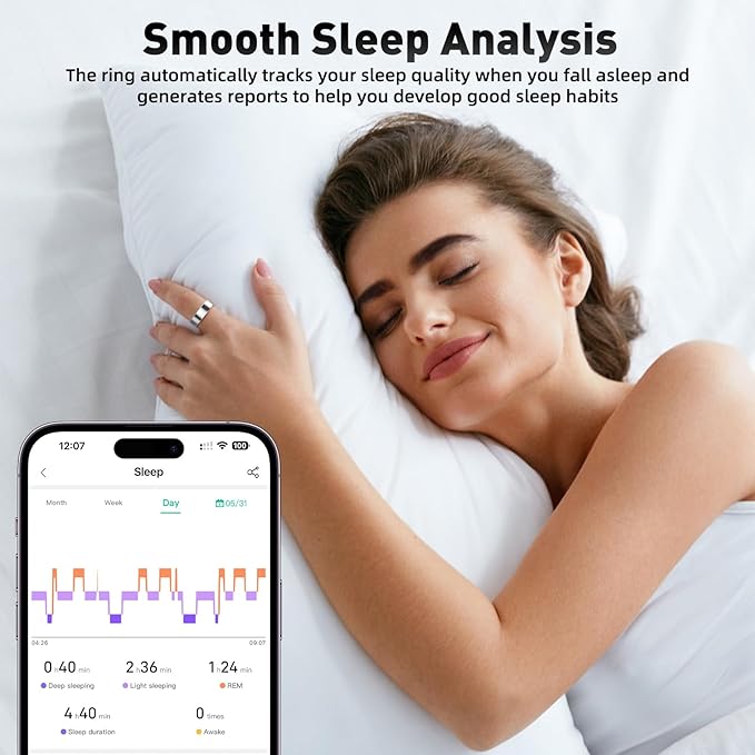 Smart Ring with Sleep Monitoring, Step Counting, Heart Rate, Blood Oxygen for iOS and Android, No Subscription Fee, IP68 Waterproof Health Tracker (Black, 10)