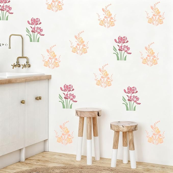 12 Pcs Large Flower Stencils for Painting, 5.12 X 5.12 Inch Flower Stencils for Crafts Reusable, Wood and Wall Stencils for Painting Large Pattern, DIY Templates Holiday Wall Paper (I)