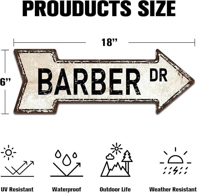Mukuko Decor Barber Dr Sign, 6" x 18" Arrow Metal Signs Hair Stylist Cut Chair Hairdresser Business Tin Sign Street Aluminum Plaque Decor Vintage Retro Wall Art Poster