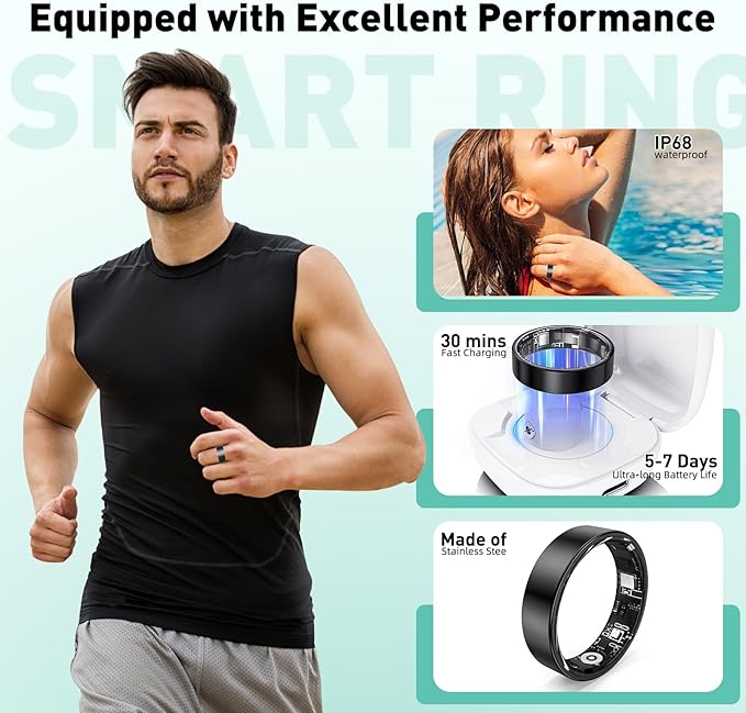 Smart Ring with Sleep Monitoring, Step Counting, Heart Rate, Blood Oxygen for iOS and Android, No Subscription Fee, IP68 Waterproof Health Tracker (Silver, 11)