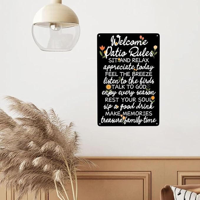 Welcome Patio Rules Vintage Metal Tin Sign Retro Rustproof Funny Art Wall Decor Gift for Home Patio 8x12 Inch