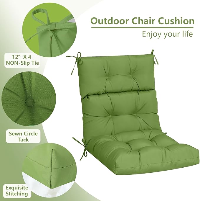 High Back Chair Cushions Set of 2, Adirondack Chair Cushion with Waterproof, Rocking Chair Cushion for Outdoor Patio, Garden Porch 45”x 22”x 4 (2, Green B)