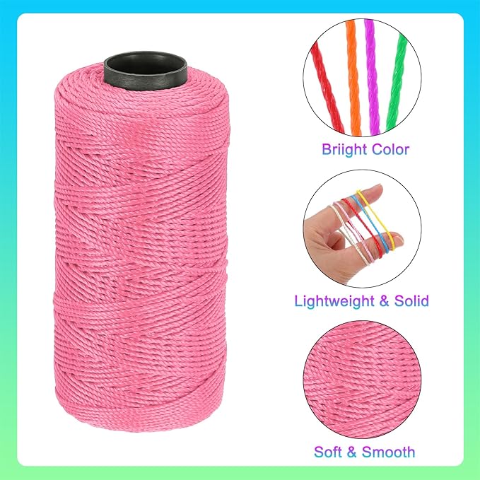 MECCANIXITY Nylon String 3 Strands Twisted Mason Line 1.5mm x 218 Yards Nylon Twine String for DIY Projects, Home Improvement, Gardening, Gift Wrapping, Christmas Party Supplies, Rose Pink