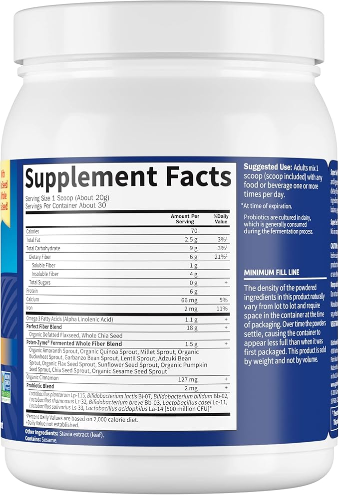 Garden of Life Super Seed - Vegetarian Whole Food Fiber Supplement with Protein and Omega 3, 5oz (600g) Powder