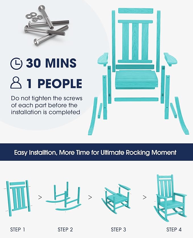KINGYES Outdoor Rocking Chair Set of 4, All-Weather Patio Rocking Chairs for Porch, HDPE Rocking Outdoor Chairs with High Back for Adult, Heavy Duty Outdoor Patio Rockers for Garden, Lawn, Aruba