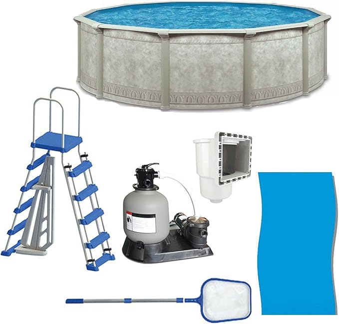 Aquarian Steel-Frame Above-Ground Pool Kit w/Pump & Leaf Skimmer, Venetian, 24'