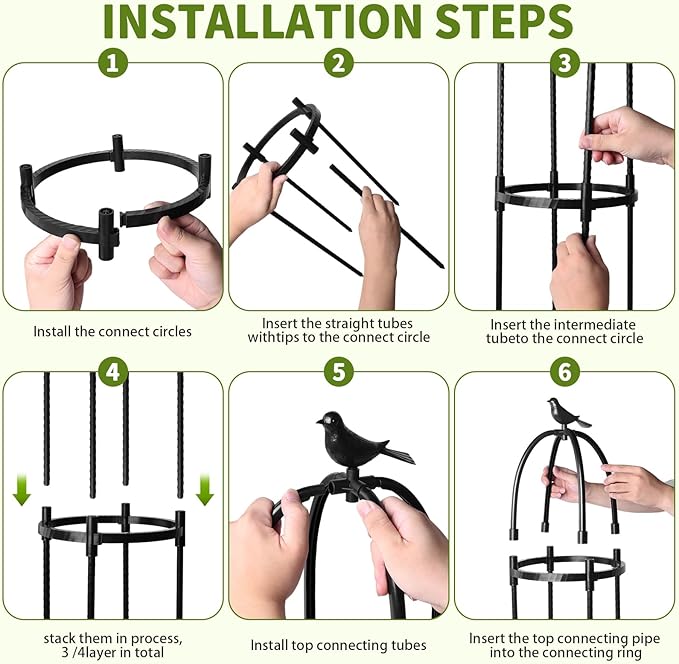 Garden Obelisk Trellis for Climbing Plants Outdoor, 1Pcs 6.2FT Rustproof Metal Plant Flower Trellises,Garden Obelisk Trellis for Indoor Outdoor Flowers Vegetable Fruits Vines Support (Black)