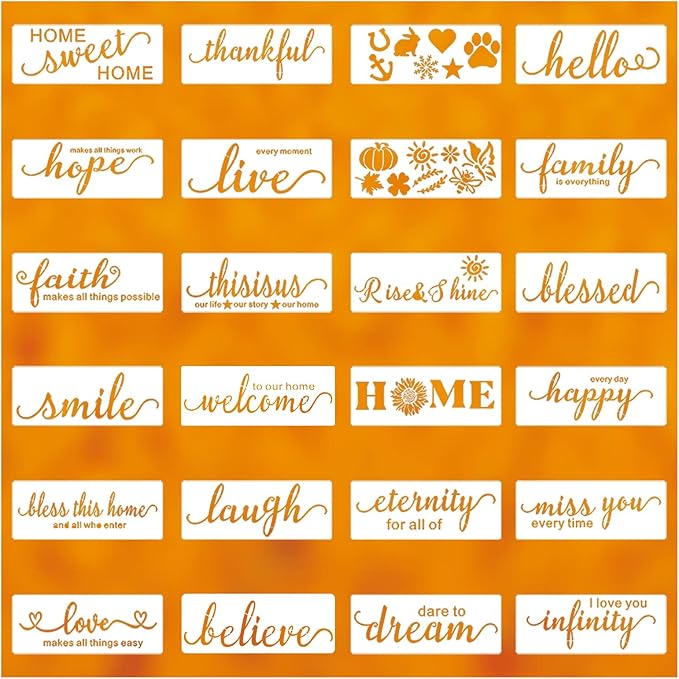 Large Inspirational Word Stencil for Crafts,24 Pcs Reusable Positive Drawing Template Faith (Welcome Sweet Home Smile Family) Stencils for Painting on Wood Wall Canvas Fabric Home Decor(11.4x5.5In)