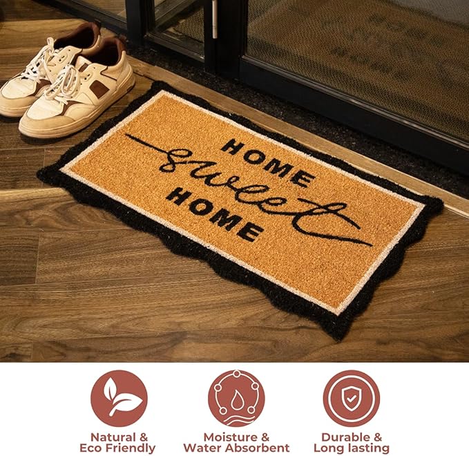 Folkulture Welcome Matt Outdoor | 16 x 28 Door Mats, Home Sweet Home Scalloped Coir Mats for Front Door Outside Entrance | Eco Friendly, Durable & Anti Slip | Welcome-Mats Cute