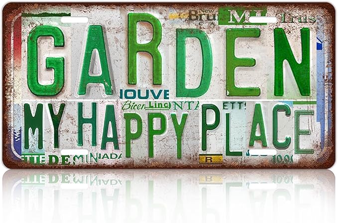 Vintage Garden Metal Tin Sign License Plate Wall Decor for Garden Lover 12 x 6 Inches - my happy place