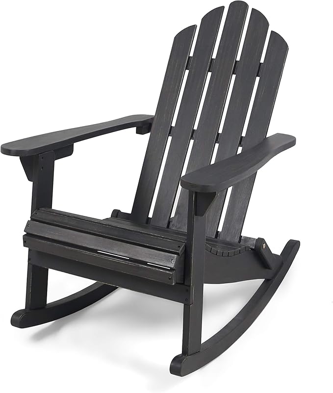 Christopher Knight Home Cara Outdoor Adirondack Acacia Wood Rocking Chair, Dark Gray Finish