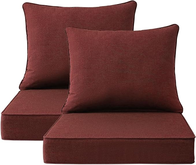 Sunbrella Outdoor Patio Chair Cushions Set, 24" x 24", Set of 2, Water-Repellent, Fade Resistant, Deep Seat Cushion for Backyard, Couch, Sofa and Patio Furniture, Spectrum Brick