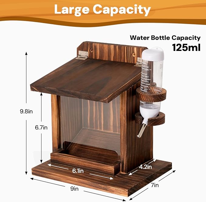 Squirrel Feeder, Squirrel Picnic Table Feeder with Water Feeder, Wooden Squirrel Feeders for Outside, Squirrel House for Corn Peanut