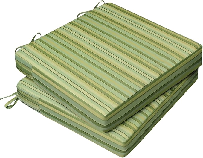 AAAAAcessories Outdoor Seat Cushions for Chairs, Waterproof, Fade-Resistant, 24" x 24" x 4", Patio Furniture Replacement Cushions, Set of 2, Mossy Forest Stripe