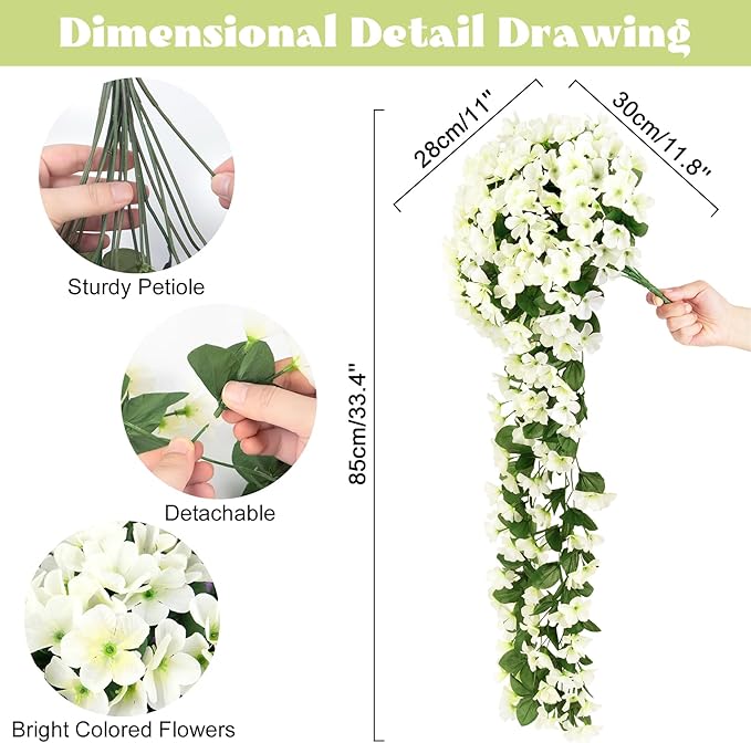 Ouddy Decor 4 Pcs Artificial Hanging Flowers Fake Hanging Plants Violet Flowers Vine Garland for Home Indoor Outdoor Garden Patio Porch Yard Wedding Decoration, White