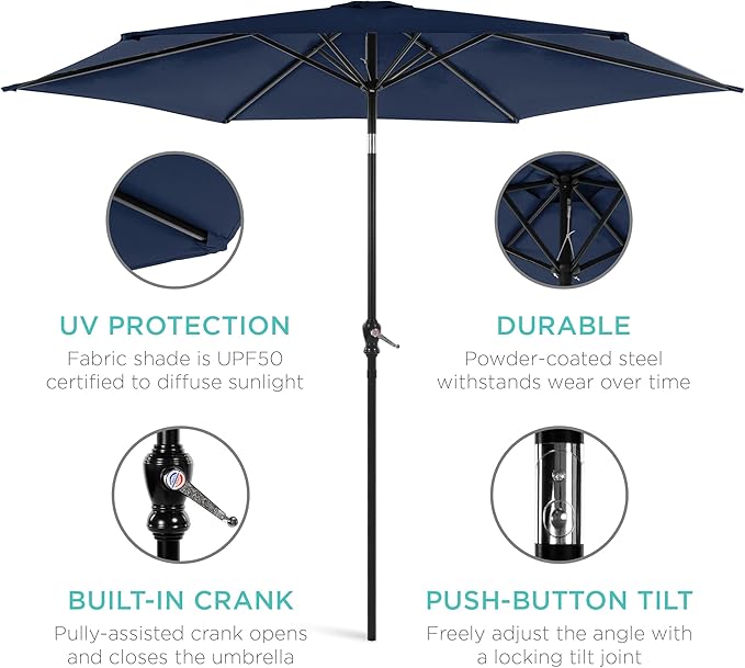 Best Choice Products 10ft Outdoor Steel Polyester Market Patio Umbrella w/Crank, Easy Push Button, Tilt, Table Compatible