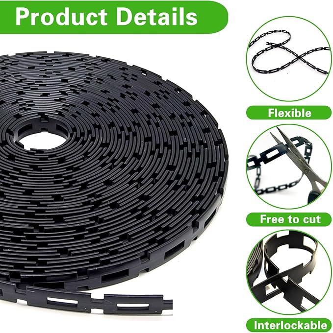 50 FT Chain Lock Tree Tie, 1/2 Inch Wide Adjustable Tree Support Straps for Staking, Outdoor Plant Garden Ties, Flexible & Reusable Plastic Ties for Cable, Leaning Tree Garden Accessories
