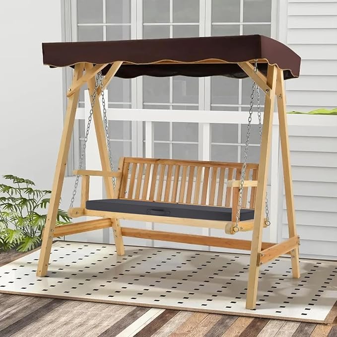 SHACOS Outdoor Bench Cushions 42 x 16 x 3.2 Inch Thick Bench Cushion, Waterproof Fade-Resistant Removable Cover with Ties Piping Edge, Bench Seat Cushions for Swing Patio Porch Furniture, Dark Gray