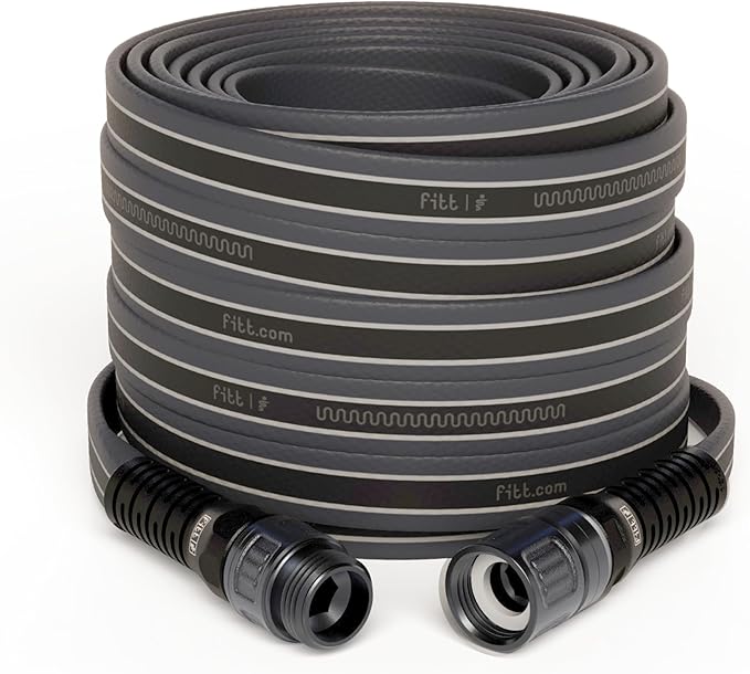FITT Force Pro Water Hose, Lightweight Ultra Flexible Durable Kink-Free Heavy-Duty Commercial Grade Flat Garden Hose, Grey and Blue, 25-Feet x 5/8-Inch