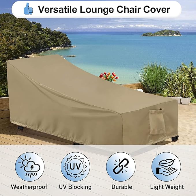 OutdoorLines Outdoor Waterproof Patio Chaise Lounge Chair Cover - UV Resistant Lounger Covers Heavy Duty Weatherproof Patio Sofa Furniture Covers, 1 Pack, 68Wx30Dx30H Inches, Camel