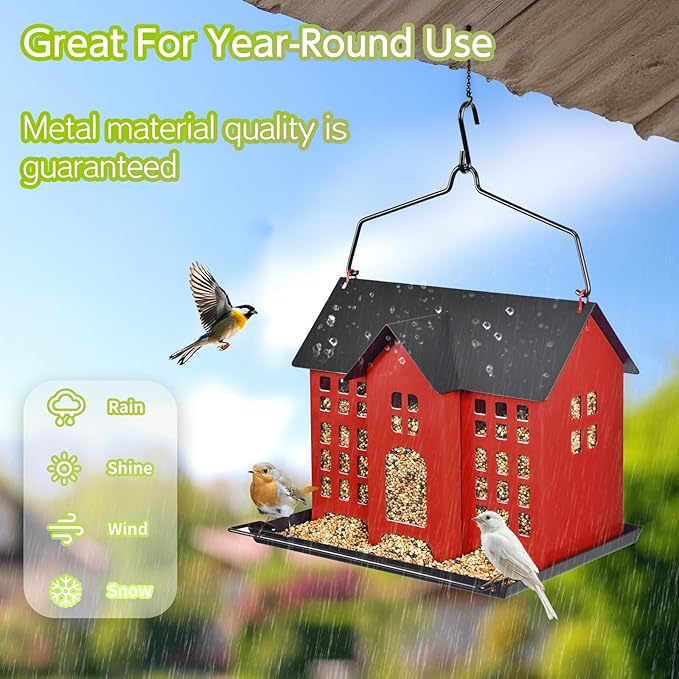 Hanging Bird Feeder, Outdoor Bird Feeder, Metal Bird Feeder, 5.6LB with Three Small Individual compartments for Finch Cardinal Chickadee, Large Capacity, Weatherproof and Durable