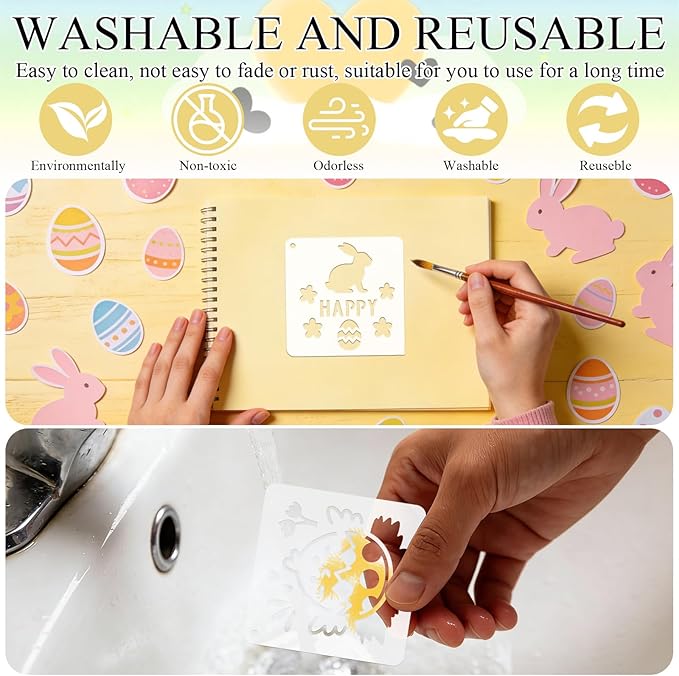 72 PCS 3x3 Inch Spring Easter Stencils for Painting - Reusable Easter Templates Chicks Eggs Bunny Farm Spring Painting Templates on Wood, Glass, Fabric, Window Door Decor DIY Decoration