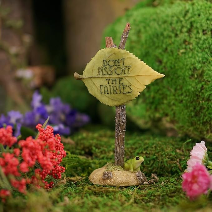 Top Collection Miniature Fairy Garden and Terrarium Don't Piss Off The Fairies Sign Figurine